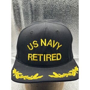 US Navy Retired Black Snapback Hat Ivy‎ Embroidered Gold Military Veteran Cap